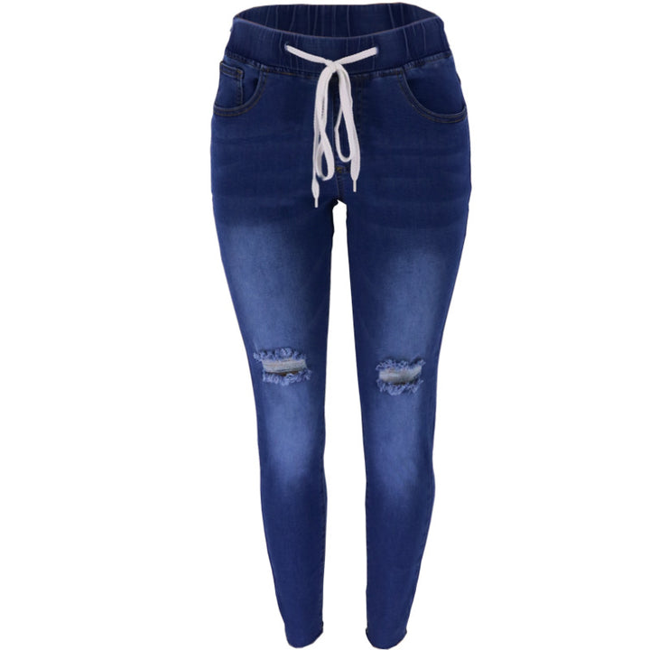 Dame joggingjeans med elastisk talje og fashionable ripped-detaljer Stilla
