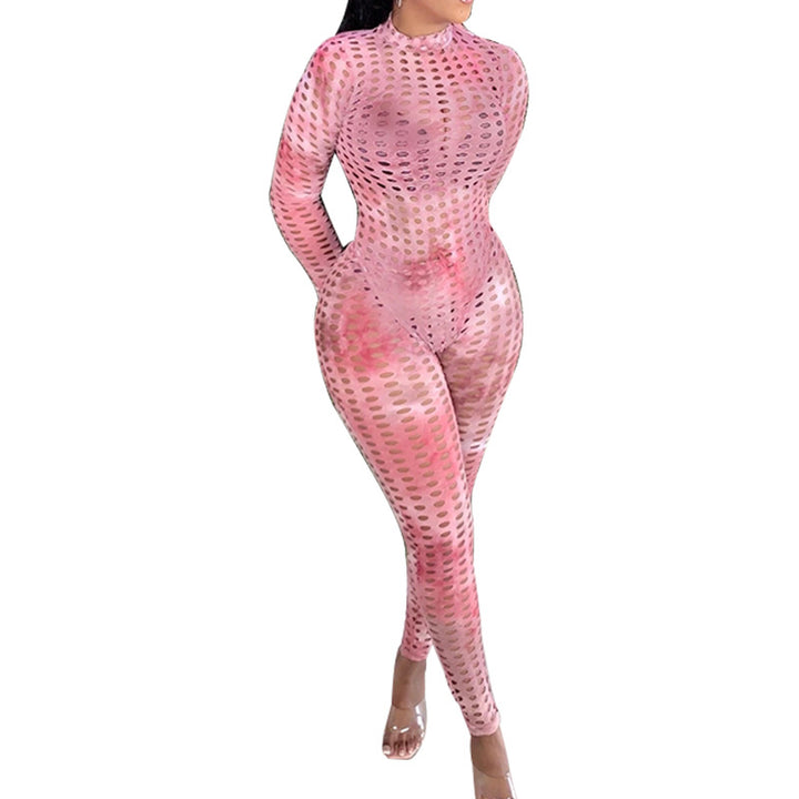 Dame Sporty bodysuit med fashionabel netdesign og høj krave Stilla