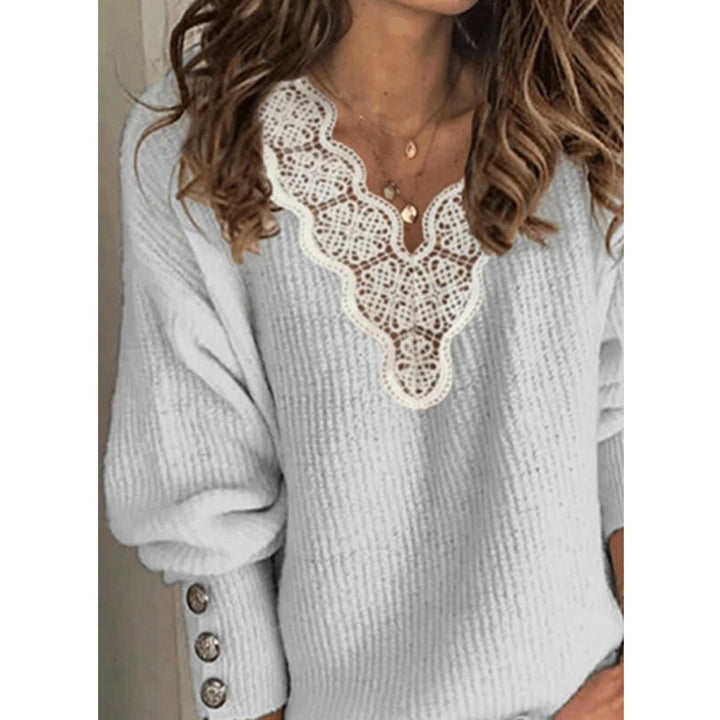 Dame strikpullover med spidsapplikation Stilla