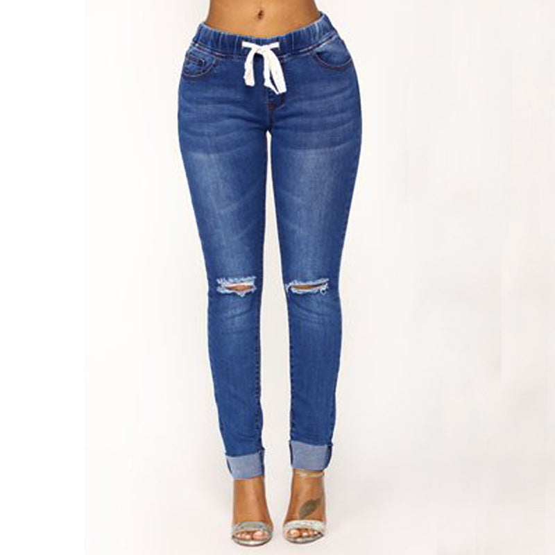 Dame joggingjeans med elastisk talje og fashionable ripped-detaljer Stilla