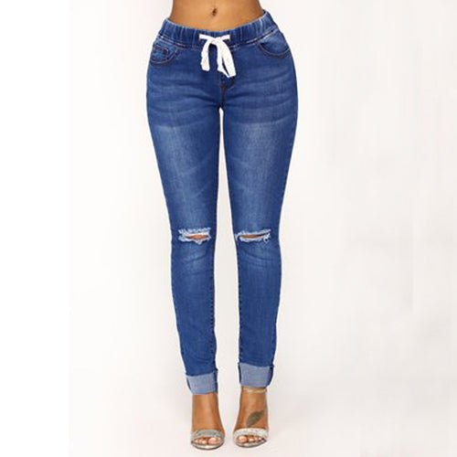 Dame joggingjeans med elastisk talje og fashionable ripped-detaljer Stilla
