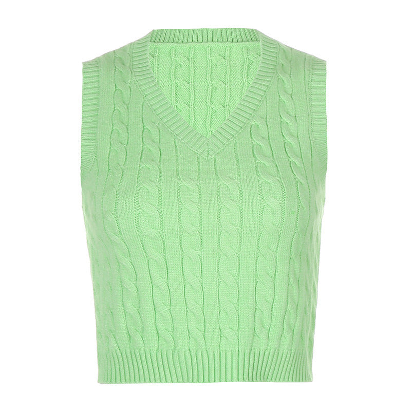 Dame strik-crop-top med v-halsudskæring og fletmønster Skovae