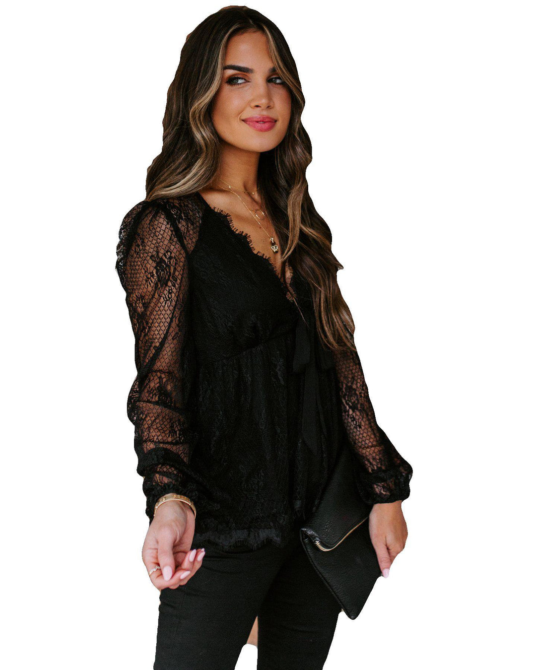 Dame Elegant Spidsbluse med Bindetail Stilla
