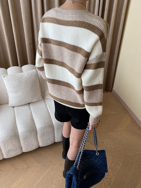 Stilla | Stribet Pullover Med Rund Halsudskæring