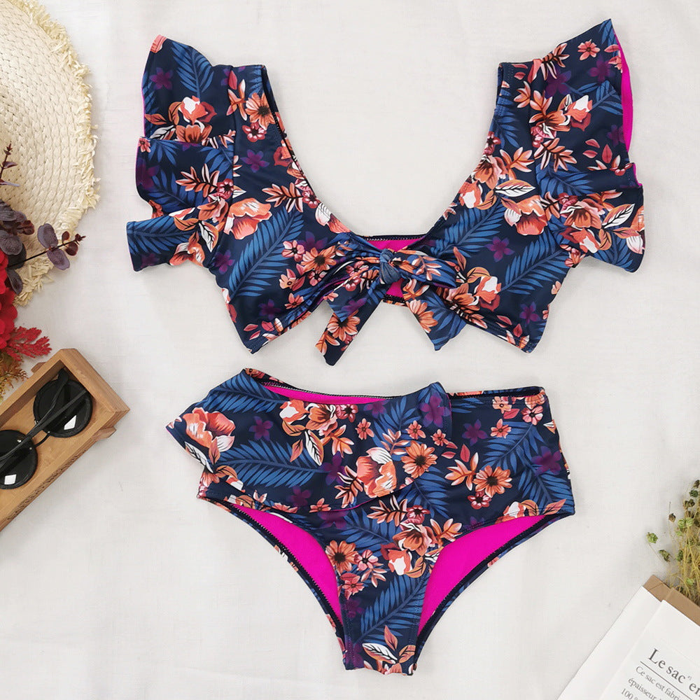 Dame Bikini sæt med romantisk blomstret design og høj talje Stilla