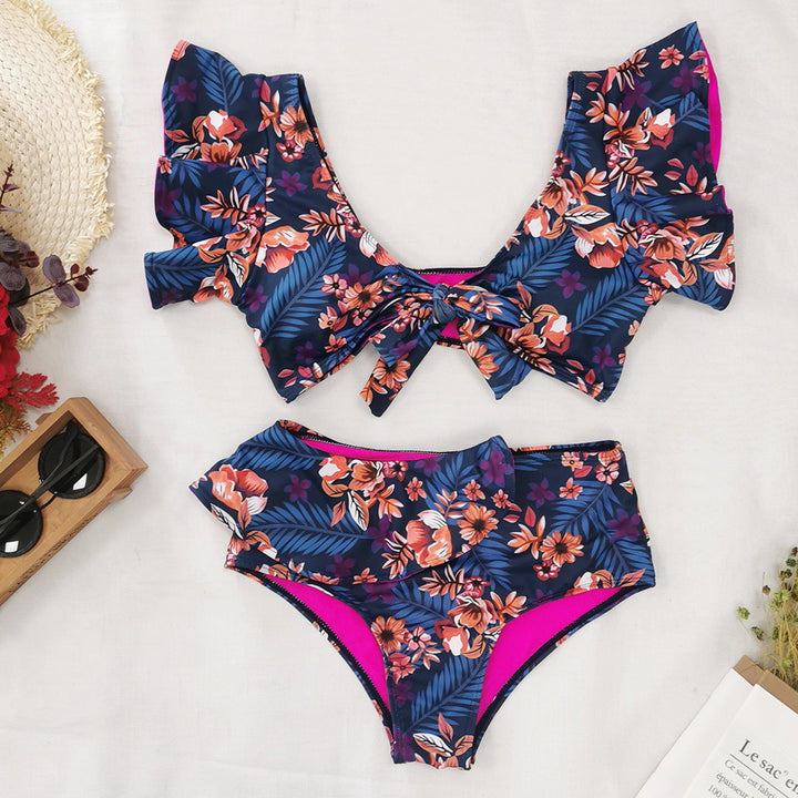 Dame Bikini sæt med romantisk blomstret design og høj talje Stilla