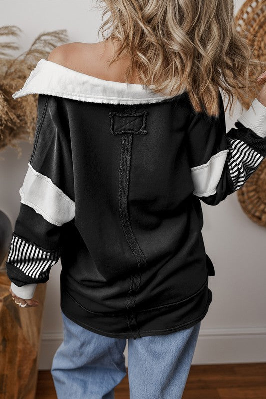 Stilla | Sved Stribet Farveblok Med Patchworkkrave
