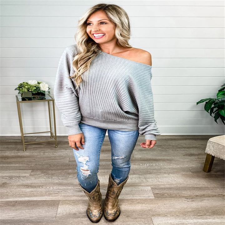 Dame Casual Sweatshirt med Rib Struktur Stilla
