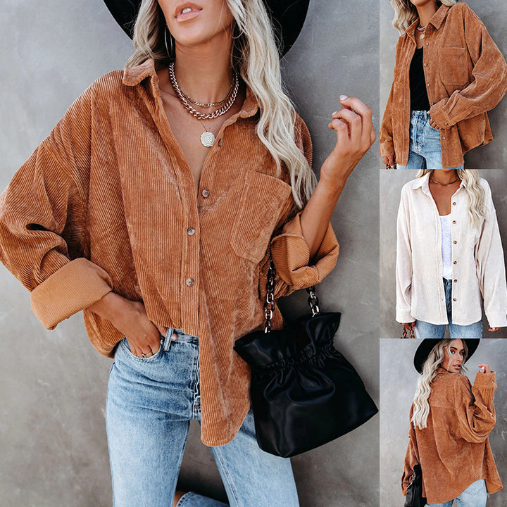 Damer cordbluse i afslappet oversized-snit Stilla