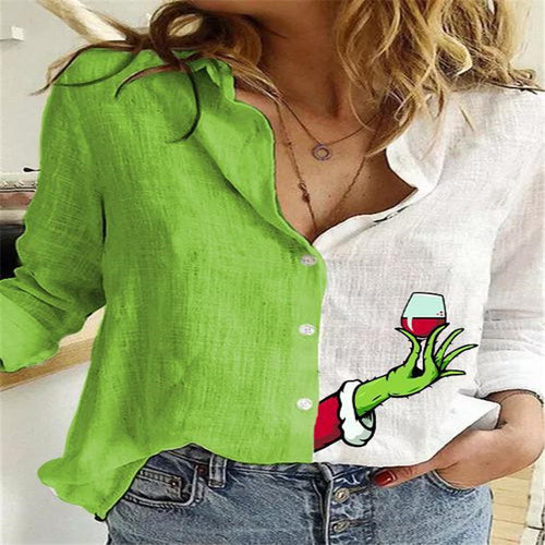 Dame Legende linned bluse med cartoon motiv Stilla