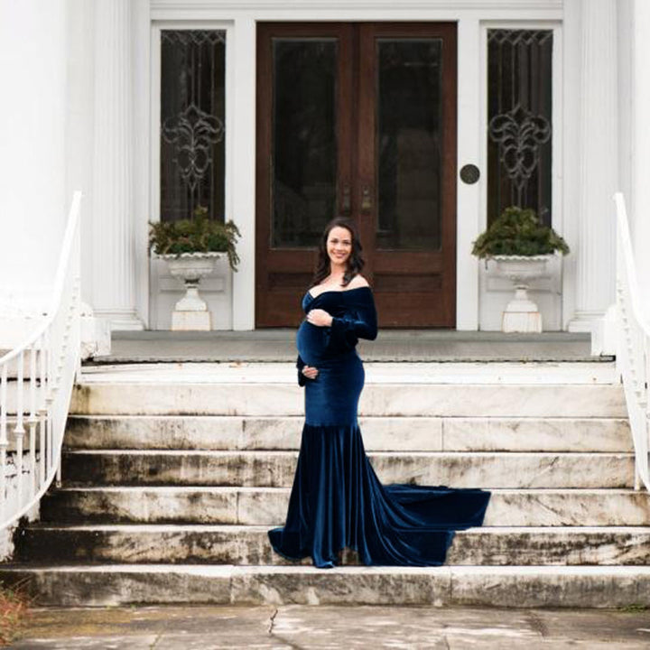 Dames Off-Shoulder Velvet Graviditetskjole Stilla