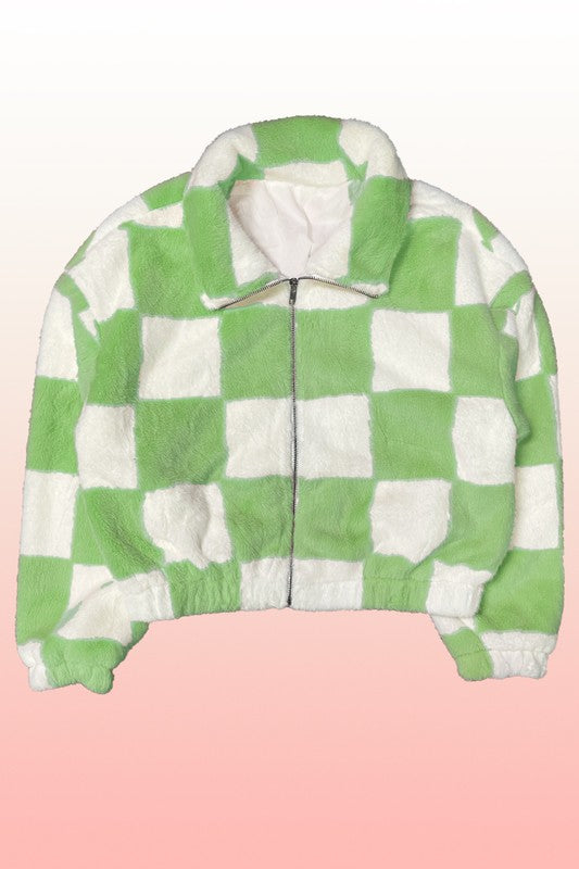 Stilla | Checkered Fleecejakke Med Lynlås Foran