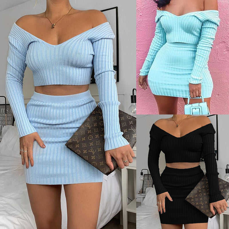 Dame To-delt Sæt med flot Ribstruktur og Off-Shoulder-Top Stilla