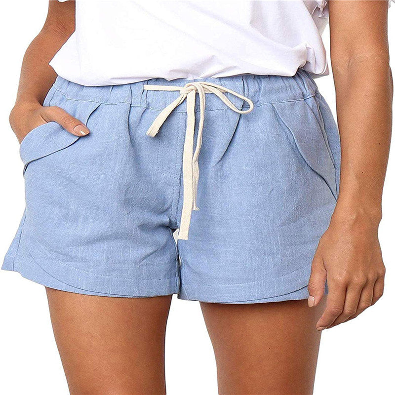 Dame Luftige Linned-Shorts med Snøre og Sidelommer Stilla