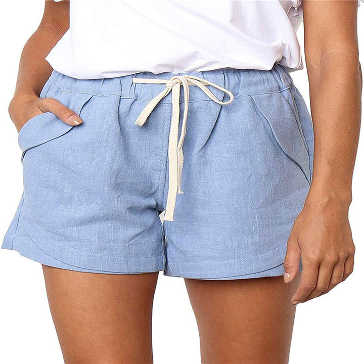 Dame Luftige Linned-Shorts med Snøre og Sidelommer Stilla