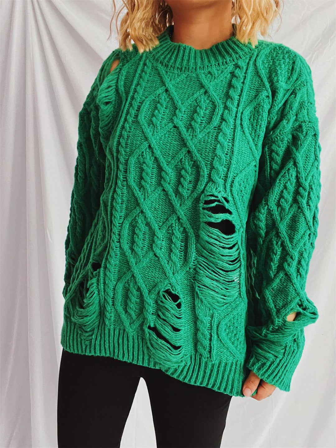 Stilla | Pullover med lange ærmer, rund halsudskæring, lavet af viklet stof med vintagestil