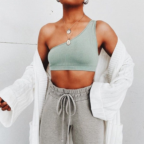 Damernes sporty ensidig crop-top lavet af ribstof Stilla