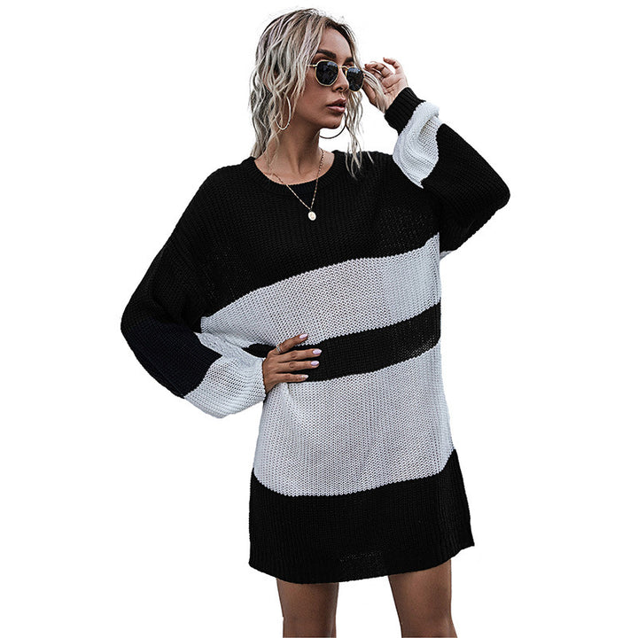 Kvindernes oversized sweaterkjole med moderigtigt blokstriber mønster Stilla