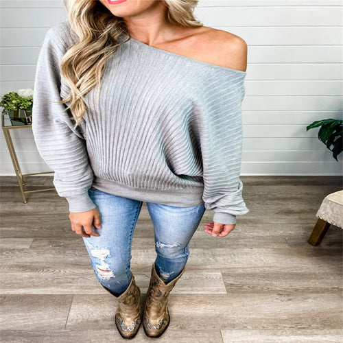 Dame Casual Sweatshirt med Rib Struktur Stilla