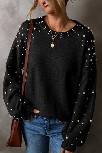 Stilla | Pullover med perler, overdrejede skuldre og rund halsudskæring