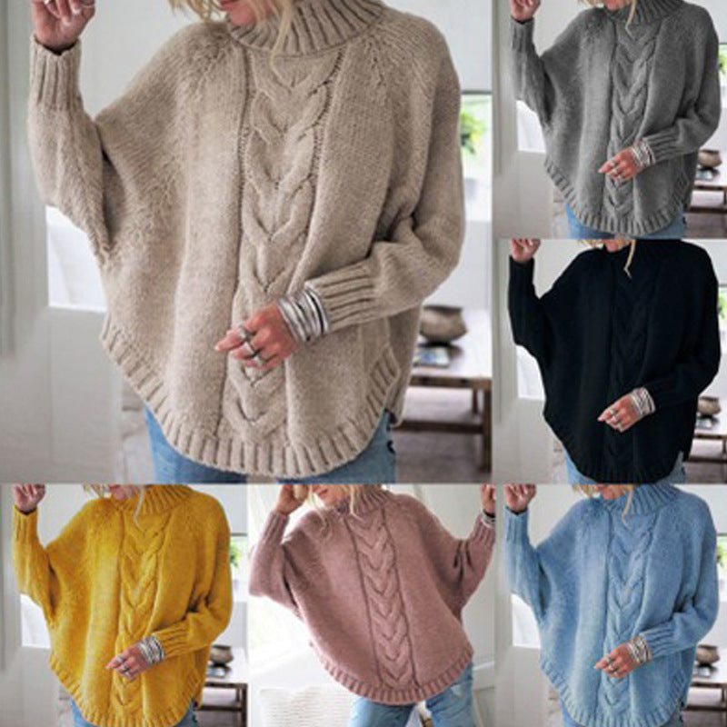 Kvinders sweater med høj krave og kabeldesign Stilla