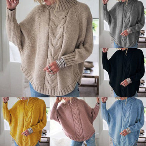 Kvinders sweater med høj krave og kabeldesign Stilla