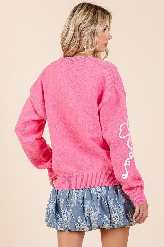 Stilla | Striktrøje med Floral Broderi