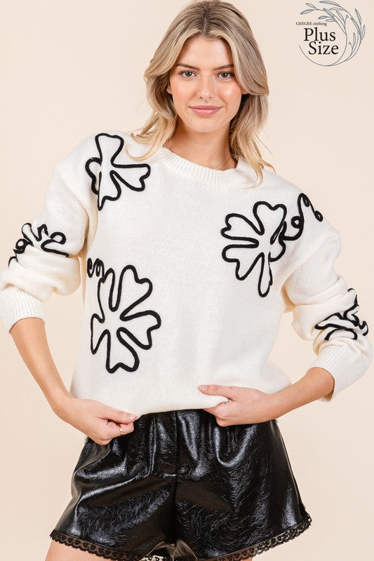 Stilla | Strikpullover Plus Med Blomsterbroderi
