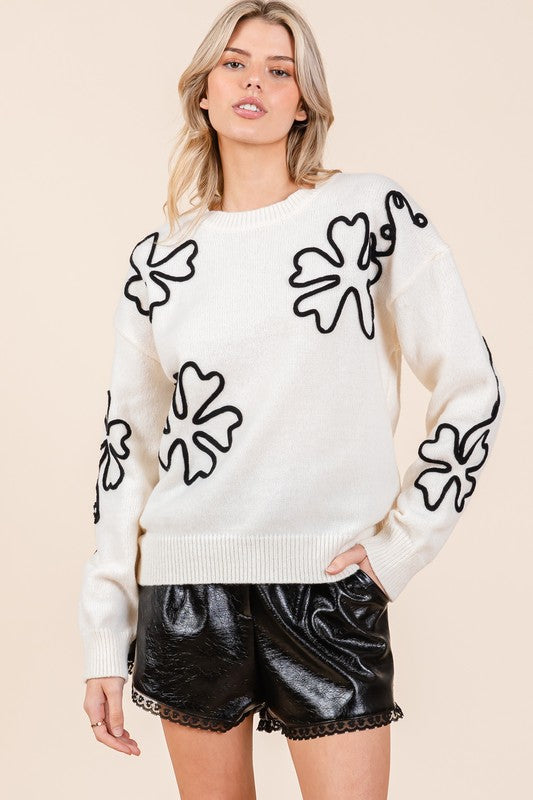 Stilla | Strikpullover Plus Med Blomsterbroderi