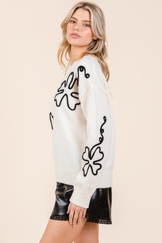 Stilla | Strikpullover Plus Med Blomsterbroderi