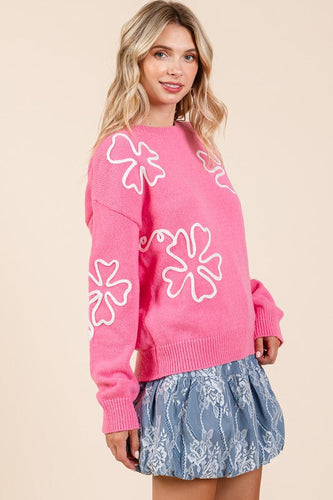 Stilla | Strikpullover Plus Med Blomsterbroderi