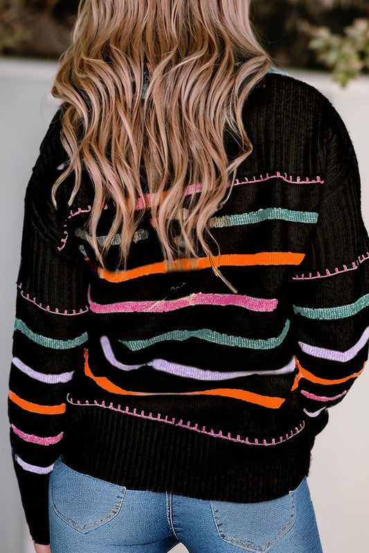 Stilla | Pullover med farverige striber og ribkant