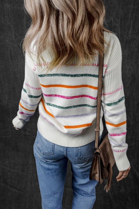 Stilla | Pullover med farverige striber og ribkant