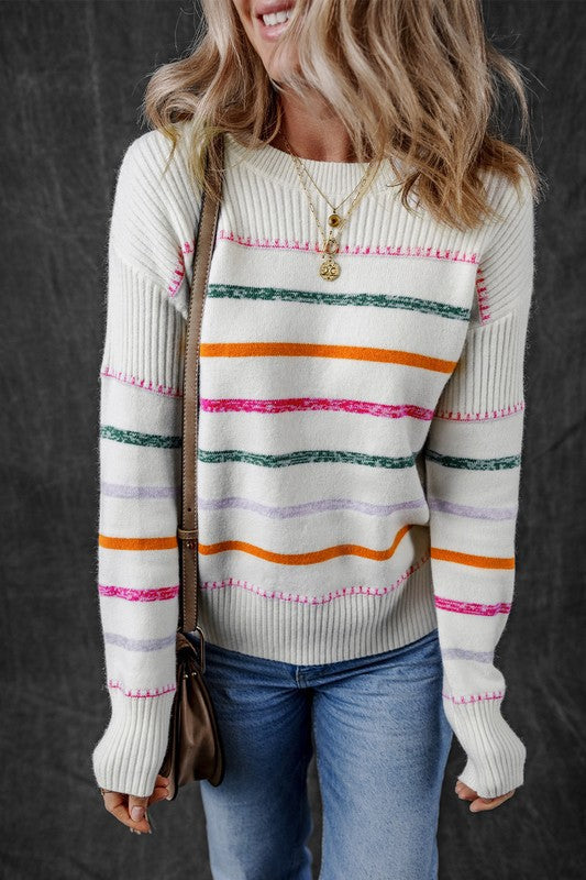 Stilla | Pullover med farverige striber og ribkant