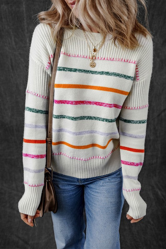 Stilla | Pullover med farverige striber og ribkant