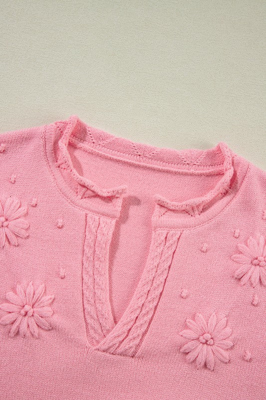 Stilla | Strikpullover med udskæring og blomsterprint