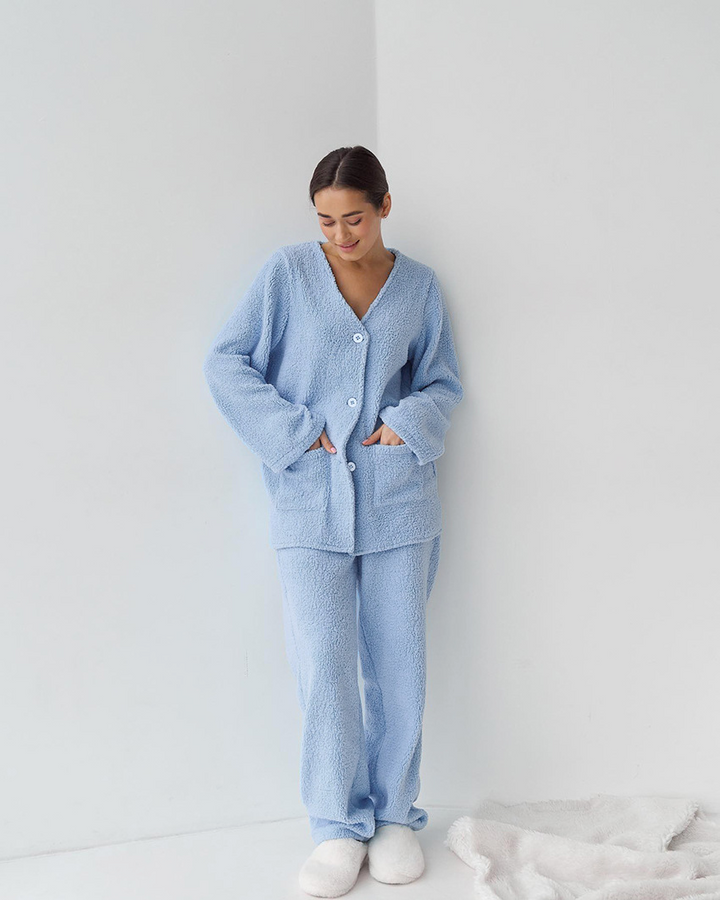 Stilla | Blå Langærmet Uldpyjamas Til Kvinder