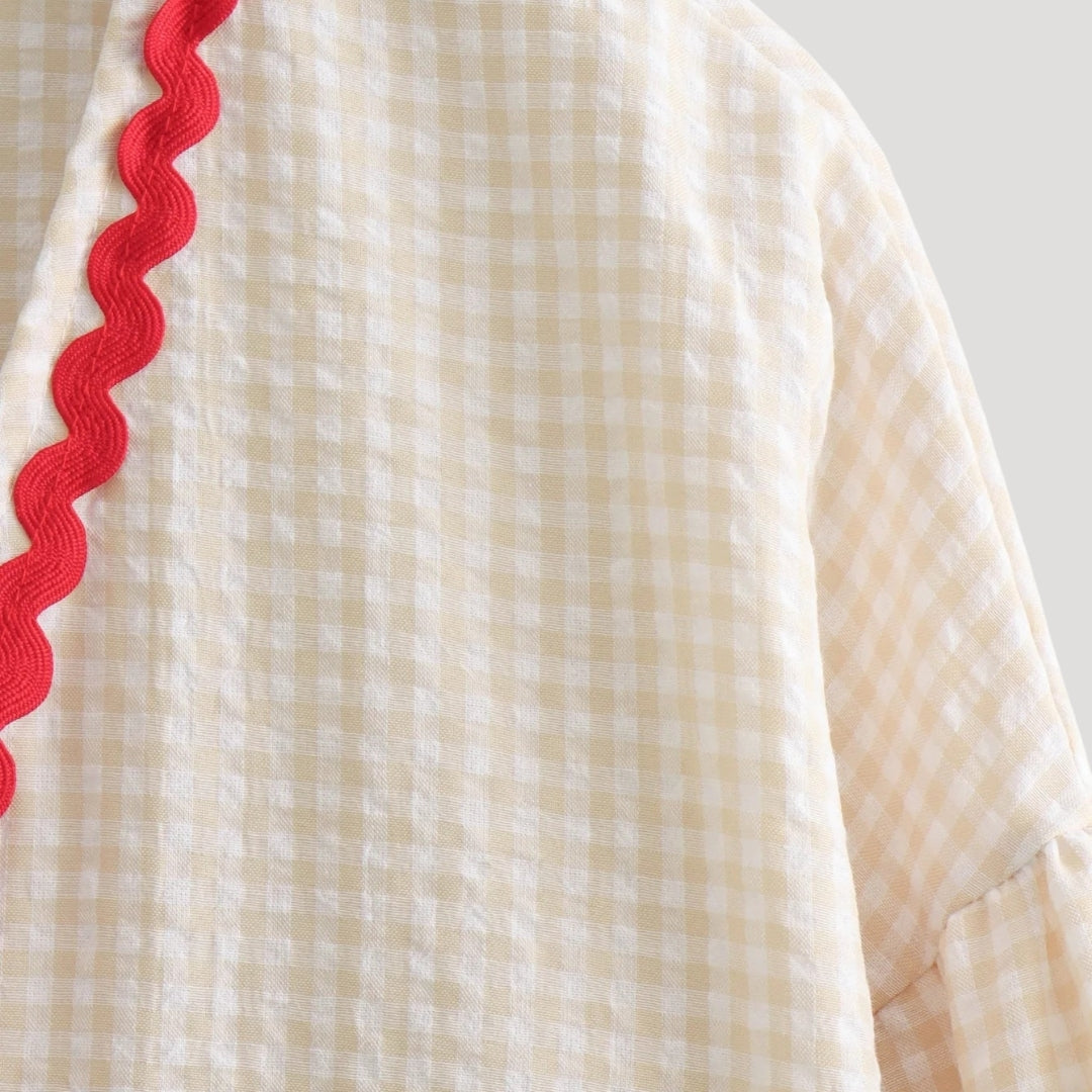 Stilla | Gingham Bånd Front Strikketrøje Med Hjerte Detaljer