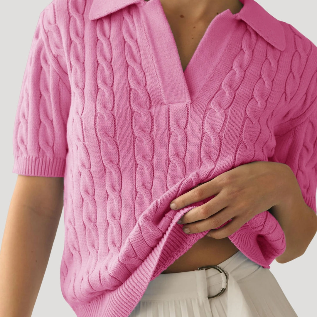 Stilla | Cable Knit Polo Kortærmet Trøje