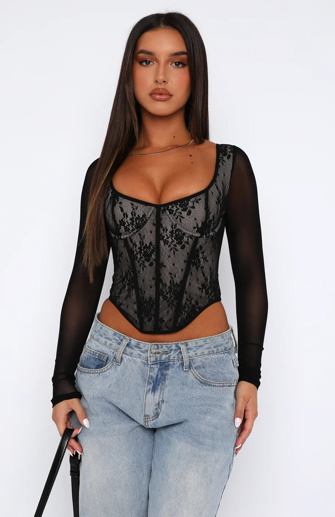 Stilla | Sort Blonde Bustier Med Lange Ærmer