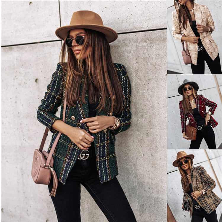 Dame elegant Tweed Blazer med gyldne knapper Stilla