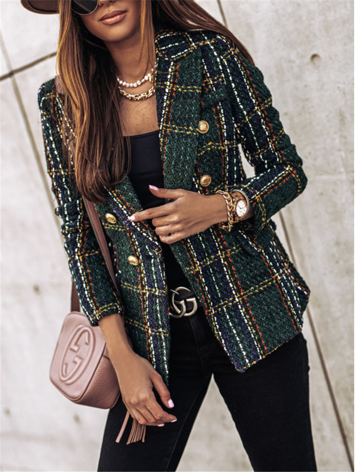 Dame elegant Tweed Blazer med gyldne knapper Stilla