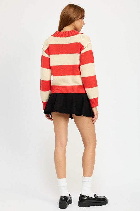 Stilla | Stribet Pullover Med Krave