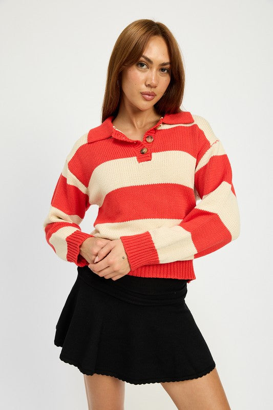 Stilla | Stribet Pullover Med Krave