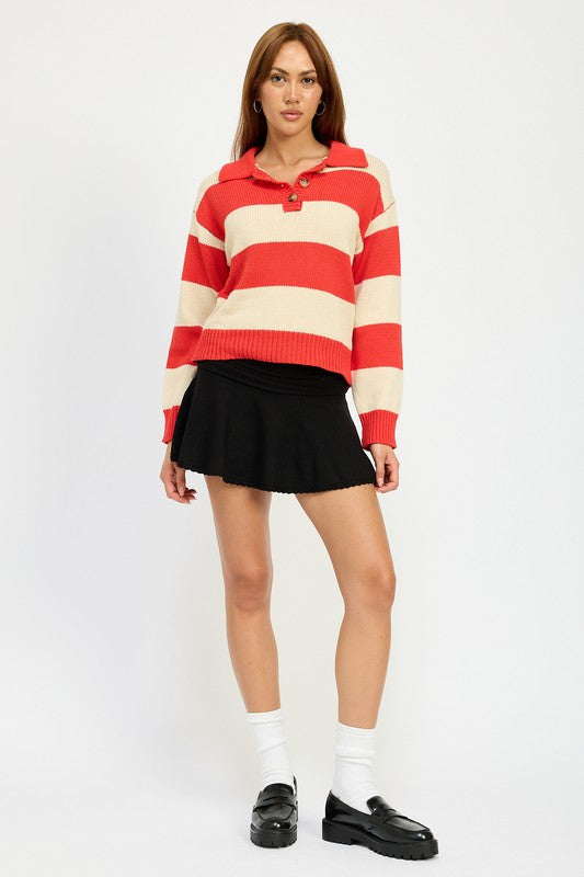 Stilla | Stribet Pullover Med Krave