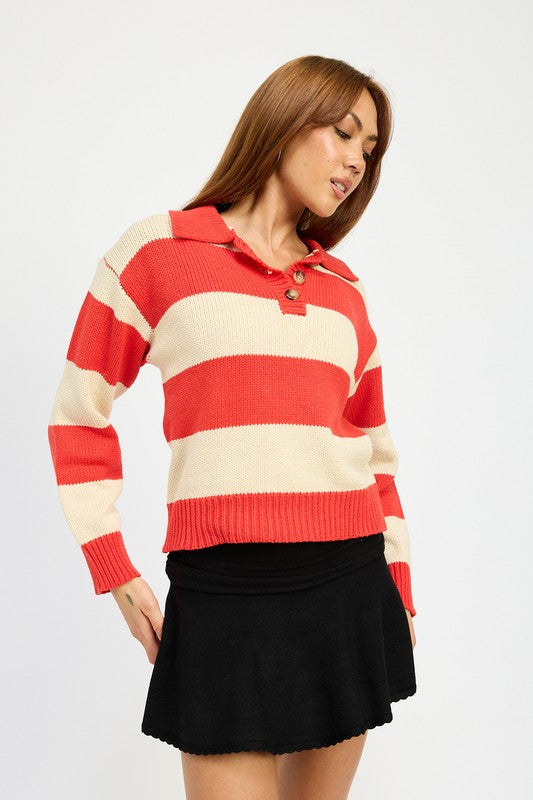 Stilla | Stribet Pullover Med Krave