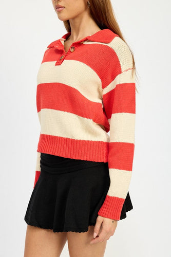 Stilla | Stribet Pullover Med Krave