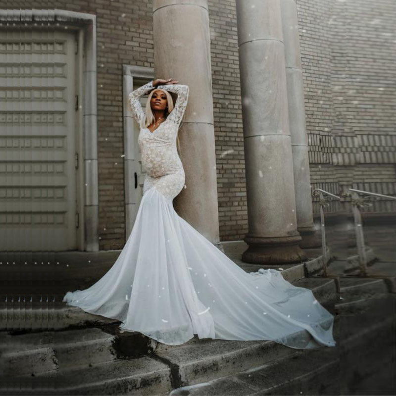 Dame Elegant Spids Havfrue Bryllupskjole Stilla