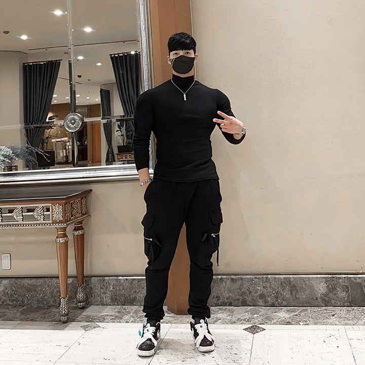 Herrer Langærmet Mockneck T-shirt lavet af åndbare materialer med elastisk snit Stilla