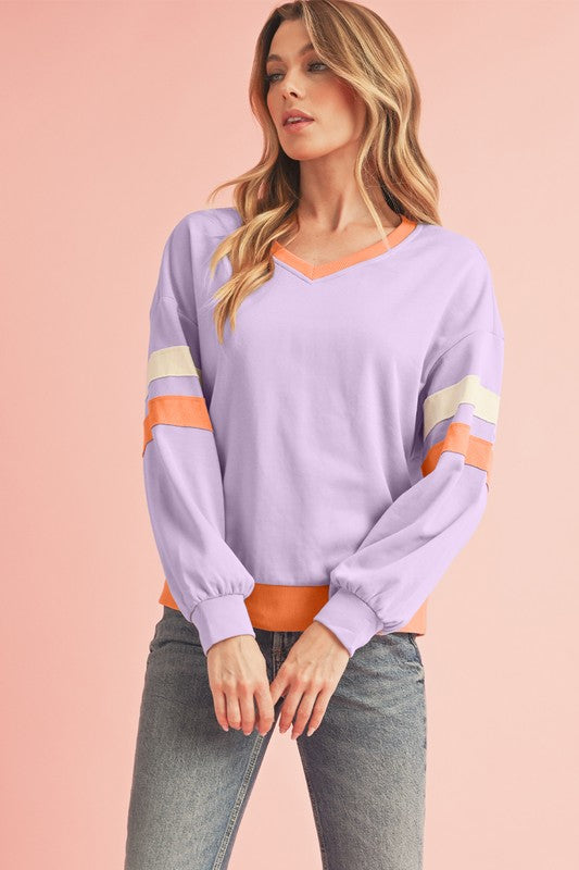 Stilla | Sved Patchwork Rib Med Overlappende Skuldre og V-hals